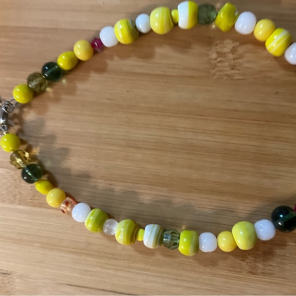 Hand Crafted Necklace Wrap Bracelet Set Yellow Green Multi Mixed Media - Picture 2 of 16